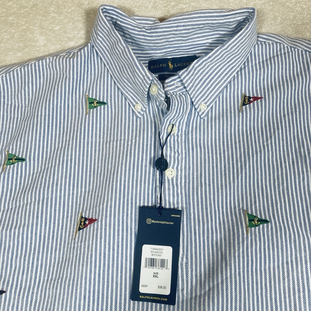 Polo Ralph Lauren Button Down Shirt 2XL Blue AOP Embroidered Nautical Flag NWT